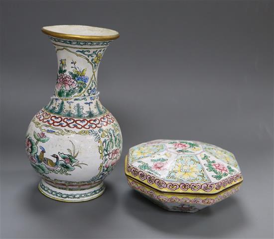 A Chinese enamel vase, 15cm and a lidded pot